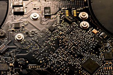 Circuit Board.  Extreme Close Up. Computer motherboard with microcircuit. Stock Image.