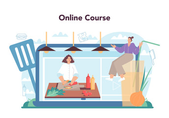 Fast food, burger house online service or platform. Chef cook tasty