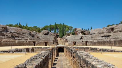 Views over the amphitheatre erected during the reign of the emperor Hadrian, part of the ancient...