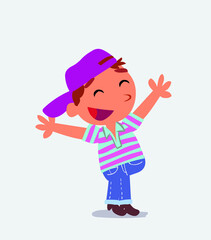 cartoon character of little boy on jeans celebrating something with joy.