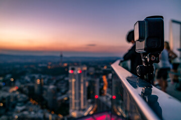 Action cam filming the financial district in Frankfurt, Germany - Europe