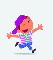 cartoon character of little boy on jeans running euphoric.