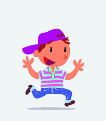 cartoon character of little boy on jeans running happily.
