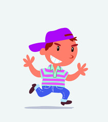 cartoon character of little boy on jeans running very pleased.