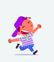 cartoon character of little boy on jeans running very euphoric.