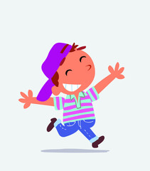 Obraz na płótnie Canvas cartoon of little boy on jeans running euphoric.