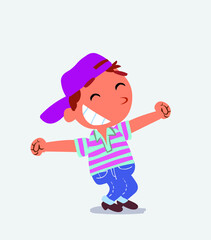 Euphoric little boy on jeans in funny cartoon character.