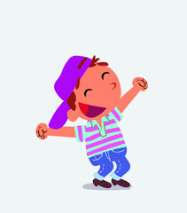 Euphoric cartoon character of little boy on jeans.