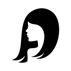 Woman with long hair black silhouette simple icon vector. Beautiful young woman face profile simple icon vector isolated on a white background. Female face graphic symbol