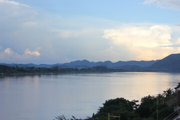 Beautiful sunrise on Mekong river, border of Thailand and Laos