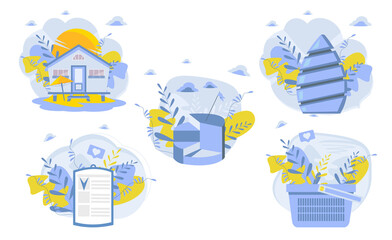 A set of images in a flat style, graphic elements. The finished image.