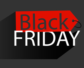 The finished image on the theme of Black Friday, a dark background, a red tag and text. Vector drawing.