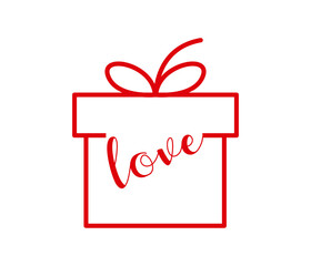 Editable vector gift box. Flat line icon, souvenir shop. Valentine's day gift concept.