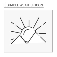 Mountain sunset line icon. Beautiful natural miracle. Landscape in mountains. Summer vibe. Weather concept. Isolated vector illustration. Editable stroke
