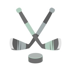 Isolated crossed with two hockey sticks and a puck. Vector illustration, white background. Use for print, badge, composition element, design, banner, poster, etc. EPS 10.