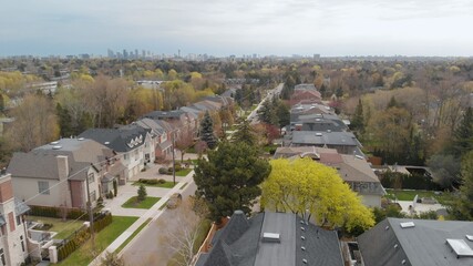 Fototapeta na wymiar An aerial view of a residential neighborhood in the York Mills area of Toronto.