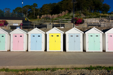 Colourful Beach Huts on The Lyme Regis Coast Line on the English South Coast Seaside