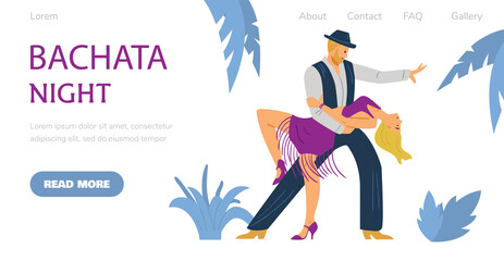 Web page template for bachata night in dance club flat vector illustration.