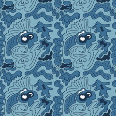 Seamless abstract unusual pattern with wave shapes, wave lines. Psychedelic artwork