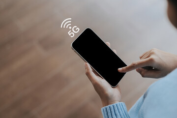 5G network wireless systems and internet of things, Smart city and communication network with smartphone in hand and objects icon connecting together