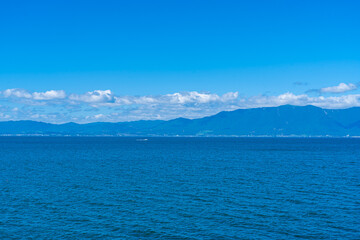 lake and mountains of biwa lake