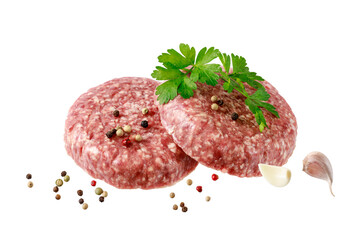 Two raw cutlet patty beef minced meat for burger closeup