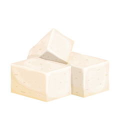Tofu cheese in cartoon style isolated on white background. Vegetarian nutrition, healthy food. Cold tofu in cup. Traditional cuisine.