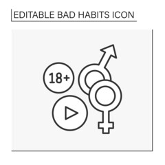Porn addiction line icon. Emotionally dependece on watching pornography. Bad habits concept. Isolated vector illustration. Editable stroke