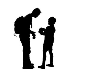 tourist father and son shadow A father is looking at a picture behind the camera that his son took.With clipping path