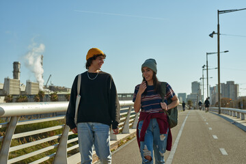 Cute couple smiling on their way