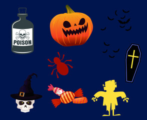 Abstract Objects Happy Halloween Pumpkin Horror Spider bat candy Holiday Vector
