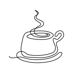 Hand drawn continuous line of cup of coffe, tea isolated on white background. Vector line art illustration. Design for card, banner, poster, flyer