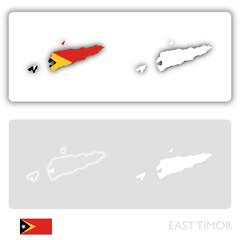 East Timor map with flag and shadow on white and grey background