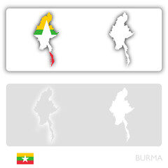 Fototapeta premium Burma map with flag and shadow on white and grey background