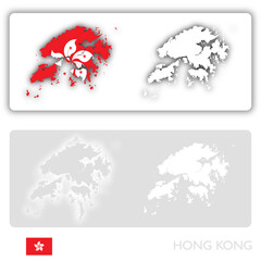 Hong Kong map with flag and shadow on white and grey background