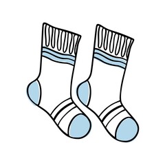 Hand drawn sketch of wool socks isolated on white background. Vector doodle illustration. Design footwear for card, banner, poster, flyer, shop
