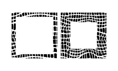 Black and white frame with modern ornament of stylized leopard skin. Squared pattern in form of mandala. Decorative border with animal ornament. Trendy leather skin. Copy space. Vector illustration