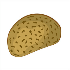 Hand-drawn piece of dark bread isolated on white background. Vector illustration