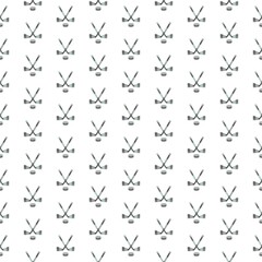Hockey pattern on a white background. Repetitive crossed two sticks with a puck. Endless vector illustration. Clipart. Isolated sports equipment. Eps 10.