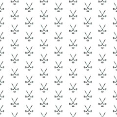 Hockey pattern on a white background. Repetitive crossed two sticks with a puck. Endless vector illustration. Clipart. Isolated sports equipment. Eps 10.