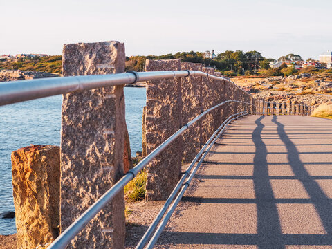 Small road railing for bicycles and pedestrians by the sea in Varbergs Sweden