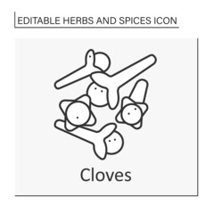 Cloves line icon. Flavorful spice in baked goods and Indian cuisine. Strong smelling seasoning. Herbs and spices concept. Isolated vector illustration. Editable stroke