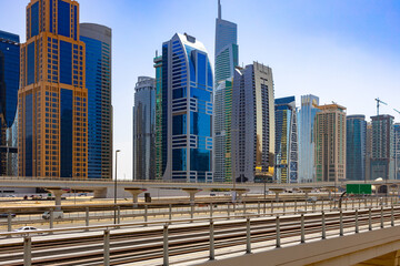 Fototapeta na wymiar Urban road cityscape of Dubai at daytime