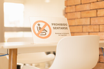Closeup of the prohibition sign on the table.