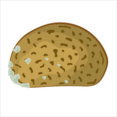 Hand-drawn piece of bread with mold isolated on white background. Foul food. Food waste. Vector illustration