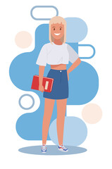 Happy girl with a notebook, illustration. Vector illustration.
