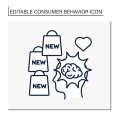 Brain explosion line icon. New goods in stores. Attract new clients through new productions. Brainstorming. Customer behavior concept. Isolated vector illustration. Editable stroke
