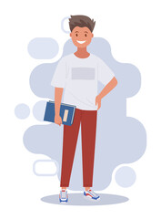 Happy man with a notebook, illustration. Vector illustration.