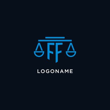 FF monogram initial logo with scales of justice icon design inspiration