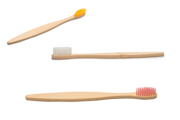 Bamboo toothbrush isolated on a white background.